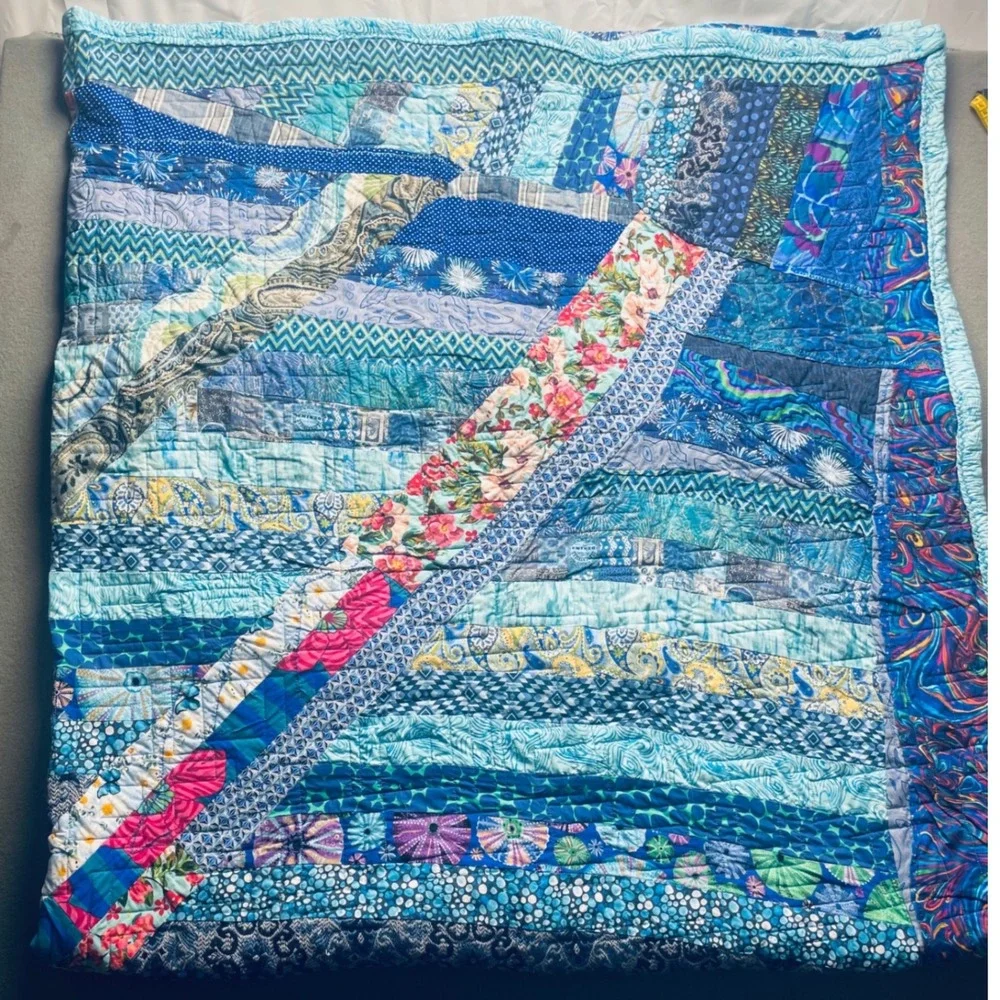 Handmade Batik Quilt Multicolor Cotton 78x70 Bohemian Patchwork Jelly Roll